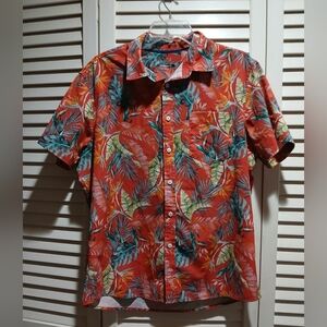 Men’s Red Tropical Hawaiian Button Up Shirt Size Large
